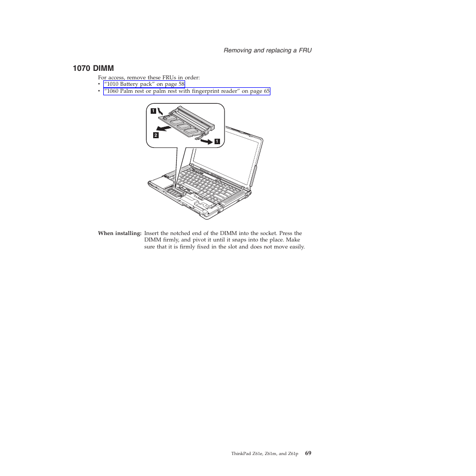 1070 dimm, Dimm | Lenovo Z61e User Manual | Page 75 / 176