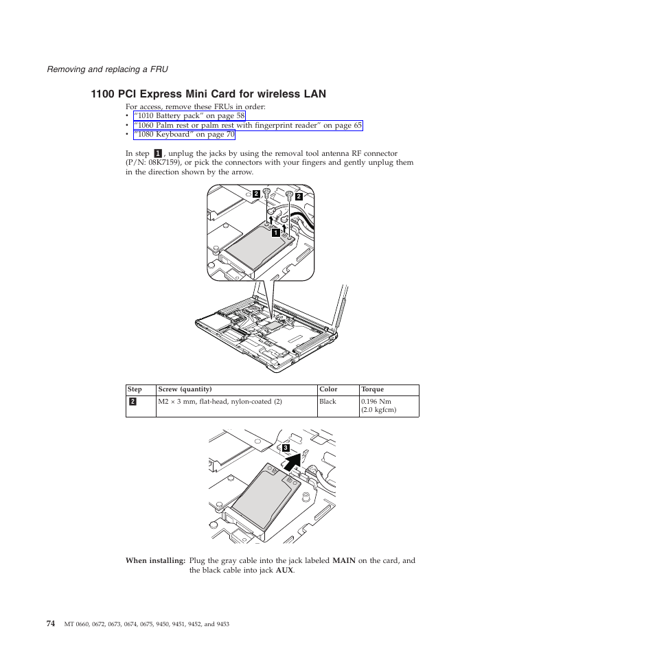 1100 pci express mini card for wireless lan, Express, Mini | Card, Wireless | Lenovo Z61e User Manual | Page 80 / 176