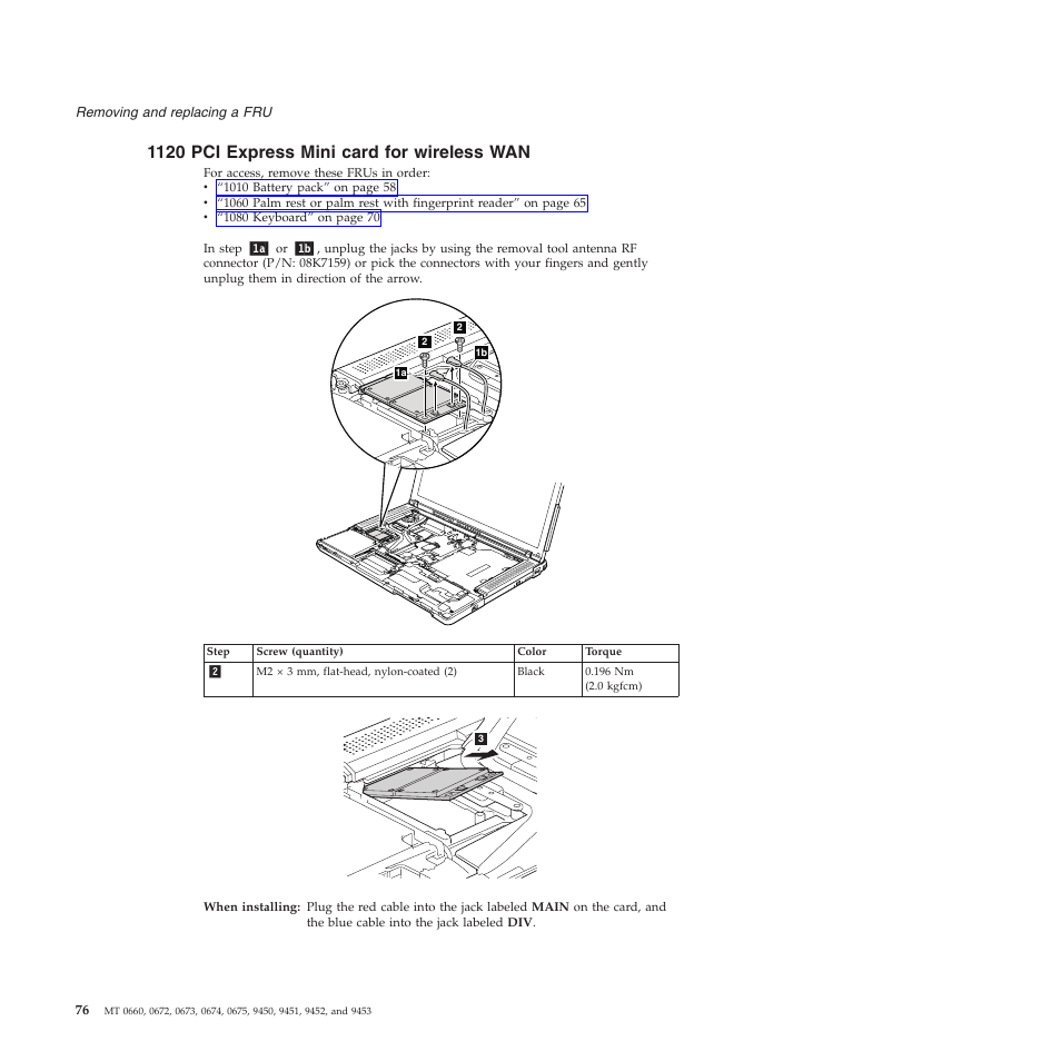 1120 pci express mini card for wireless wan, Express, Mini | Card, Wireless | Lenovo Z61e User Manual | Page 82 / 176