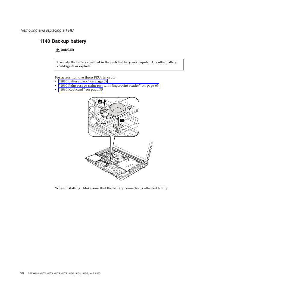 1140 backup battery, Backup, Battery | Lenovo Z61e User Manual | Page 84 / 176