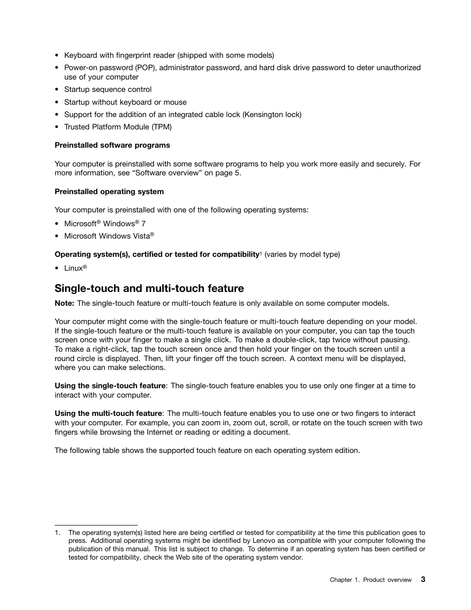 Single-touch and multi-touch feature | Lenovo 5248 User Manual | Page 11 / 98