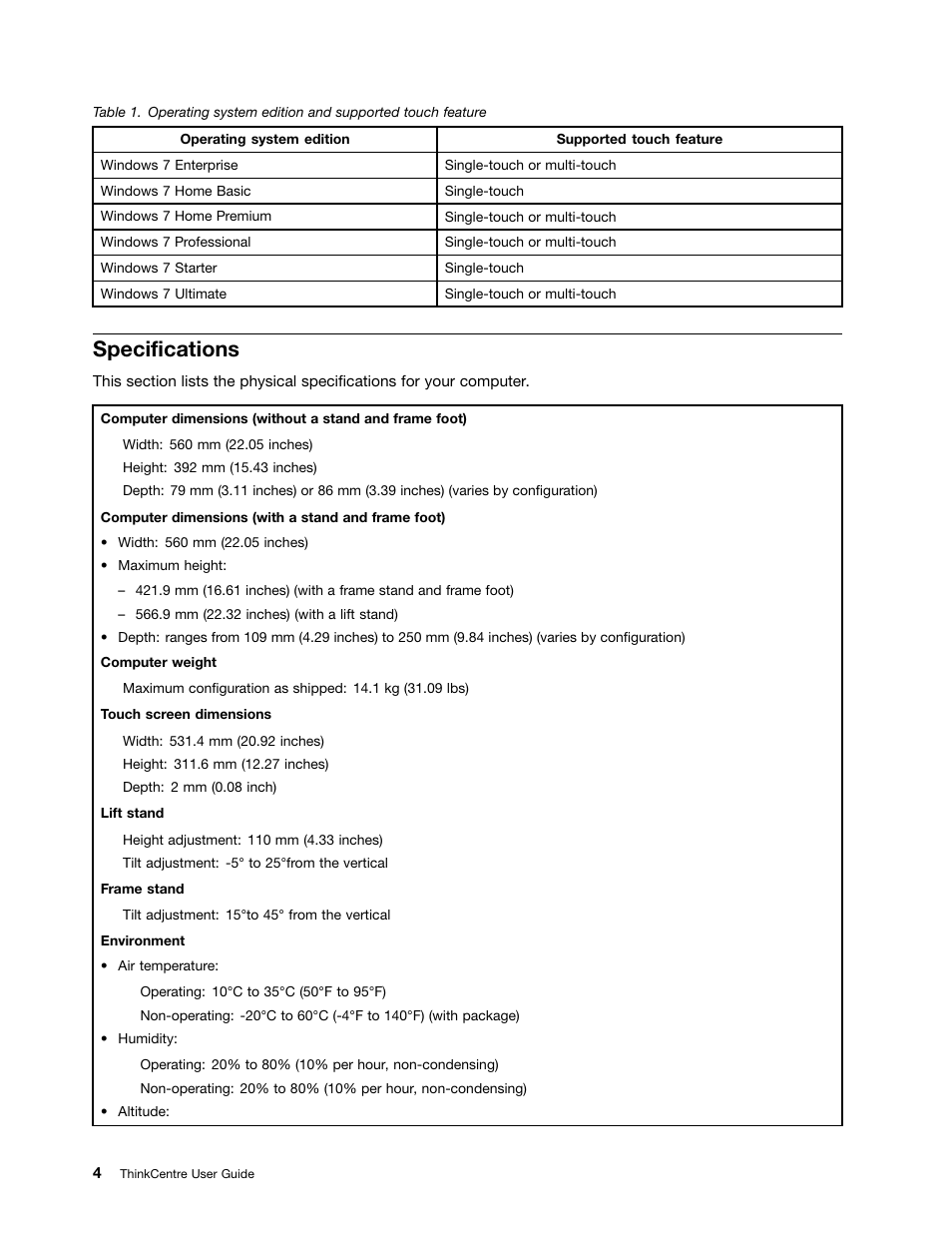 Specifications | Lenovo 5248 User Manual | Page 12 / 98