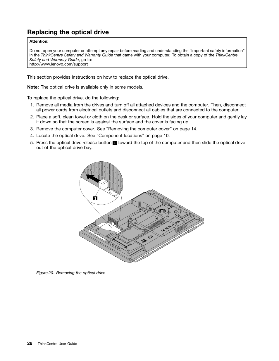 Replacing the optical drive | Lenovo 5248 User Manual | Page 34 / 98