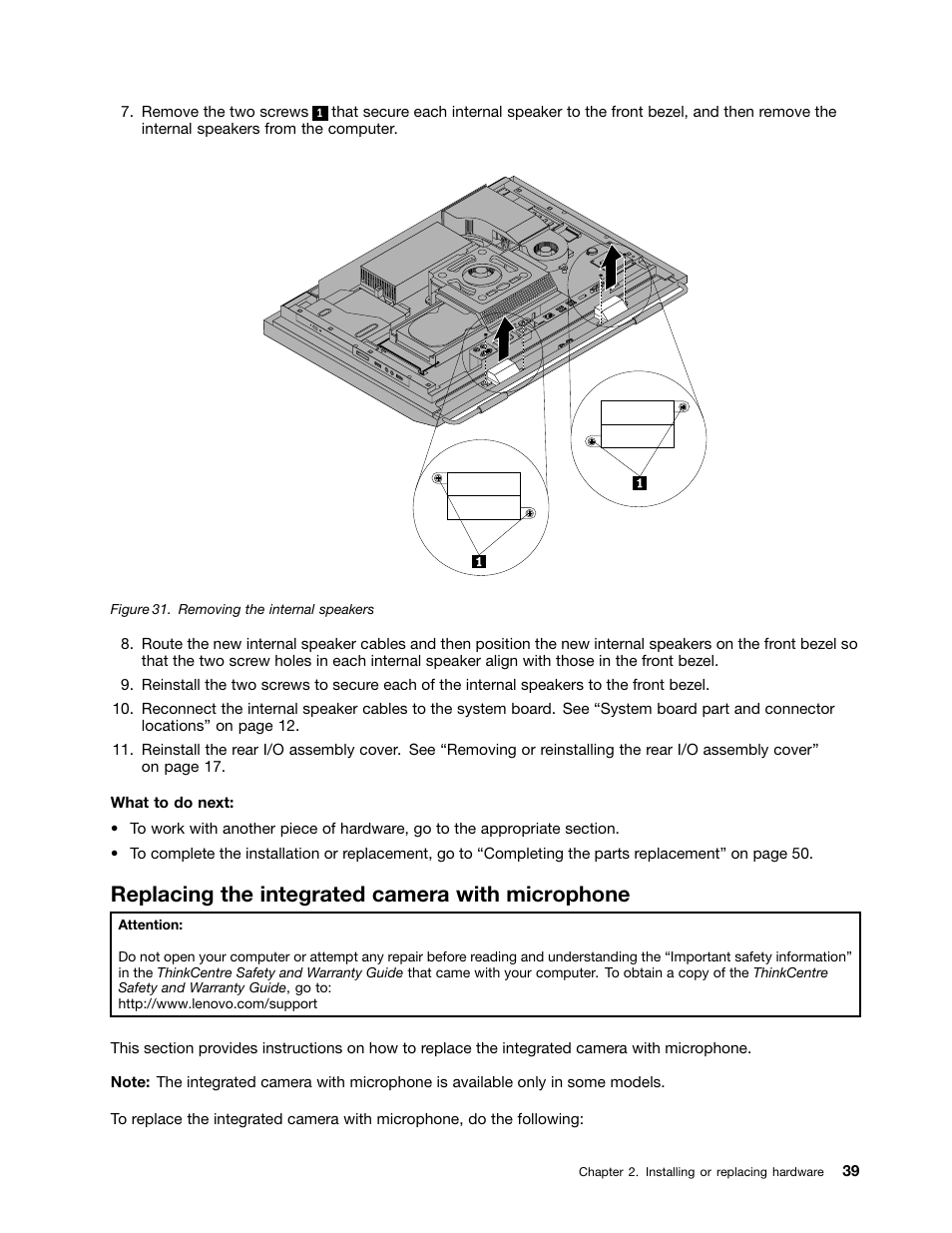 Replacing the integrated camera with microphone | Lenovo 5248 User Manual | Page 47 / 98