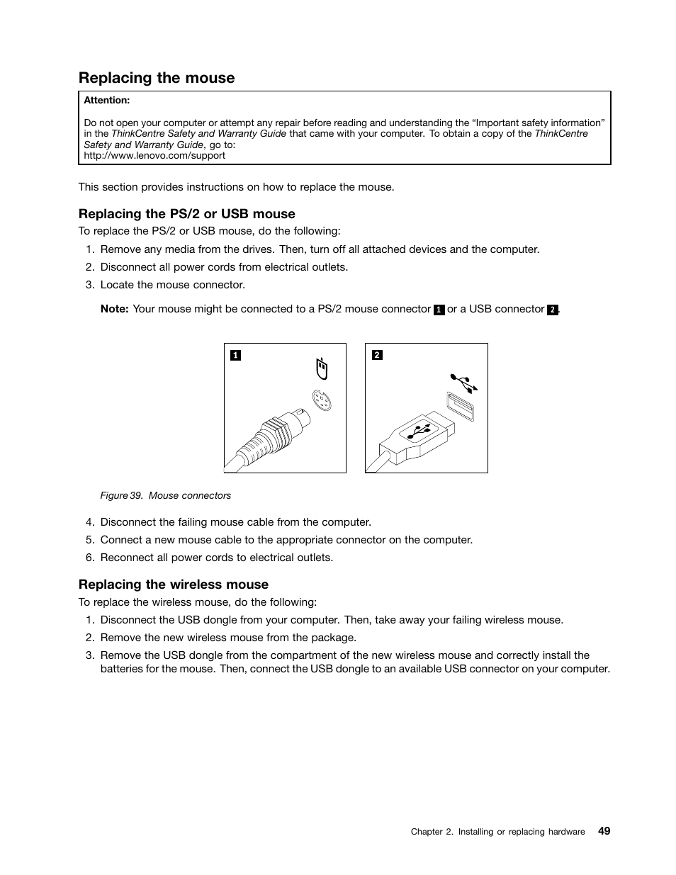 Replacing the mouse | Lenovo 5248 User Manual | Page 57 / 98