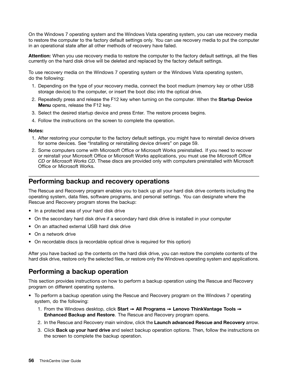 Performing backup and recovery operations, Performing a backup operation | Lenovo 5248 User Manual | Page 64 / 98