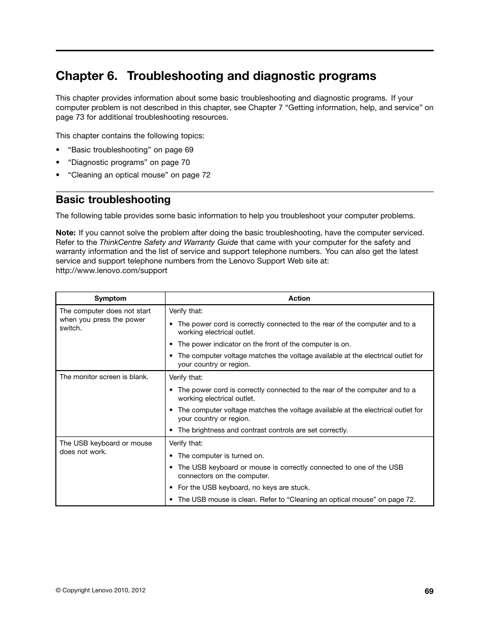 Chapter 6. troubleshooting and diagnostic programs, Basic troubleshooting | Lenovo 5248 User Manual | Page 77 / 98