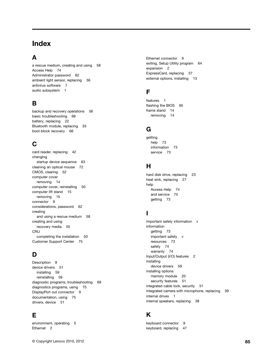 Index | Lenovo 5248 User Manual | Page 93 / 98