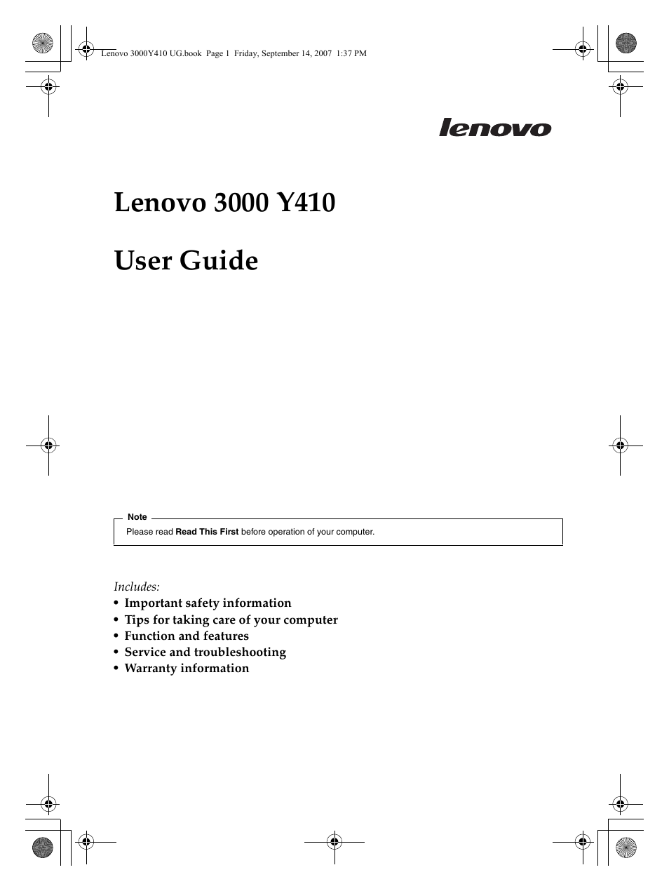 Lenovo 3000 Y410 User Manual | 86 pages