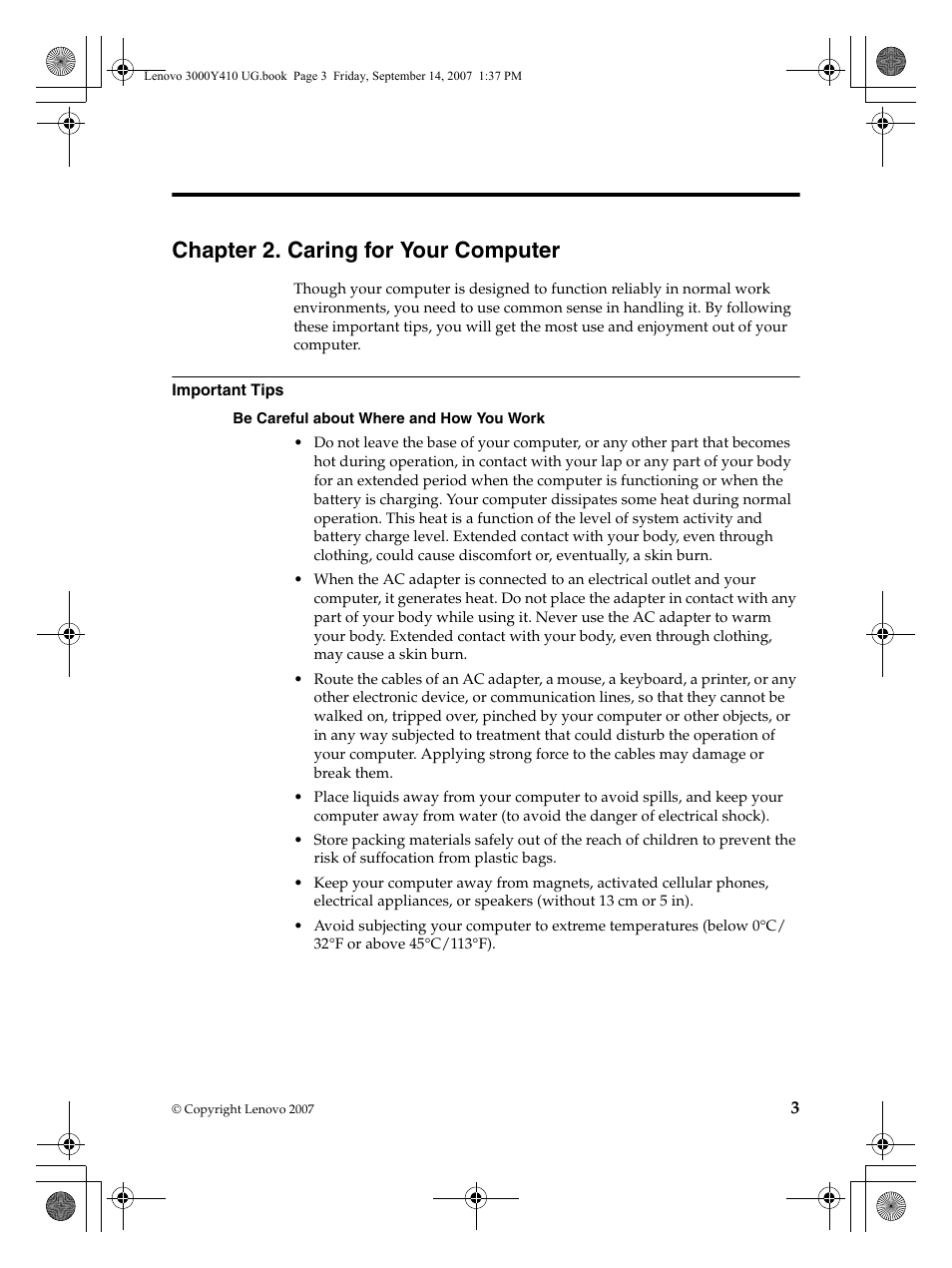 Chapter 2. caring for your computer | Lenovo 3000 Y410 User Manual | Page 11 / 86