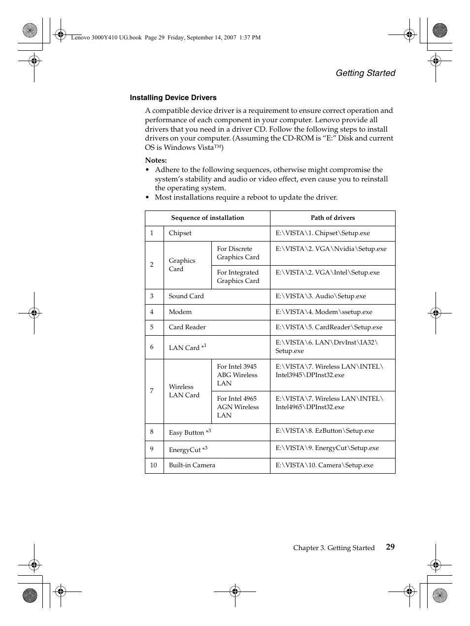 Getting started | Lenovo 3000 Y410 User Manual | Page 37 / 86