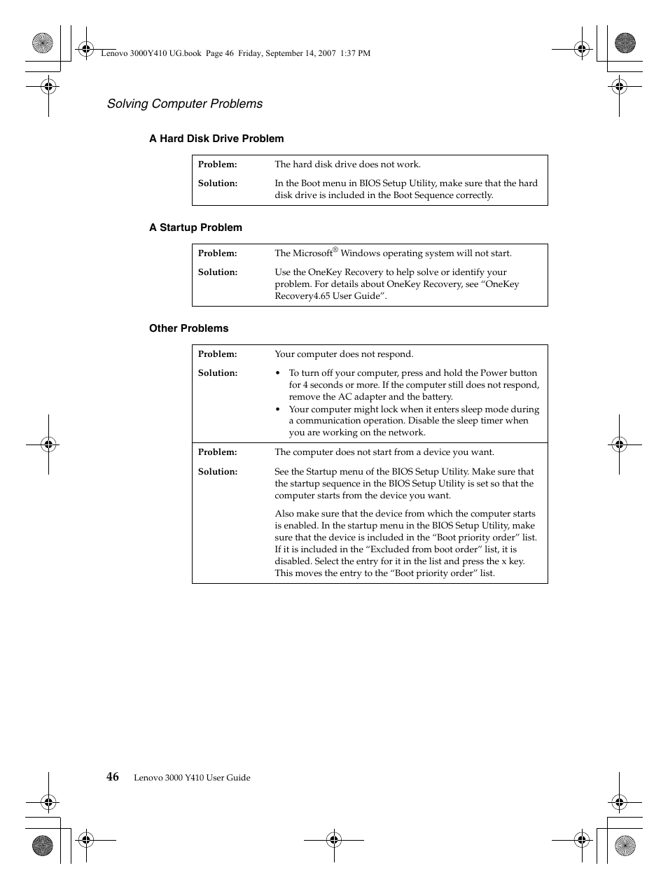 Solving computer problems 46 | Lenovo 3000 Y410 User Manual | Page 54 / 86