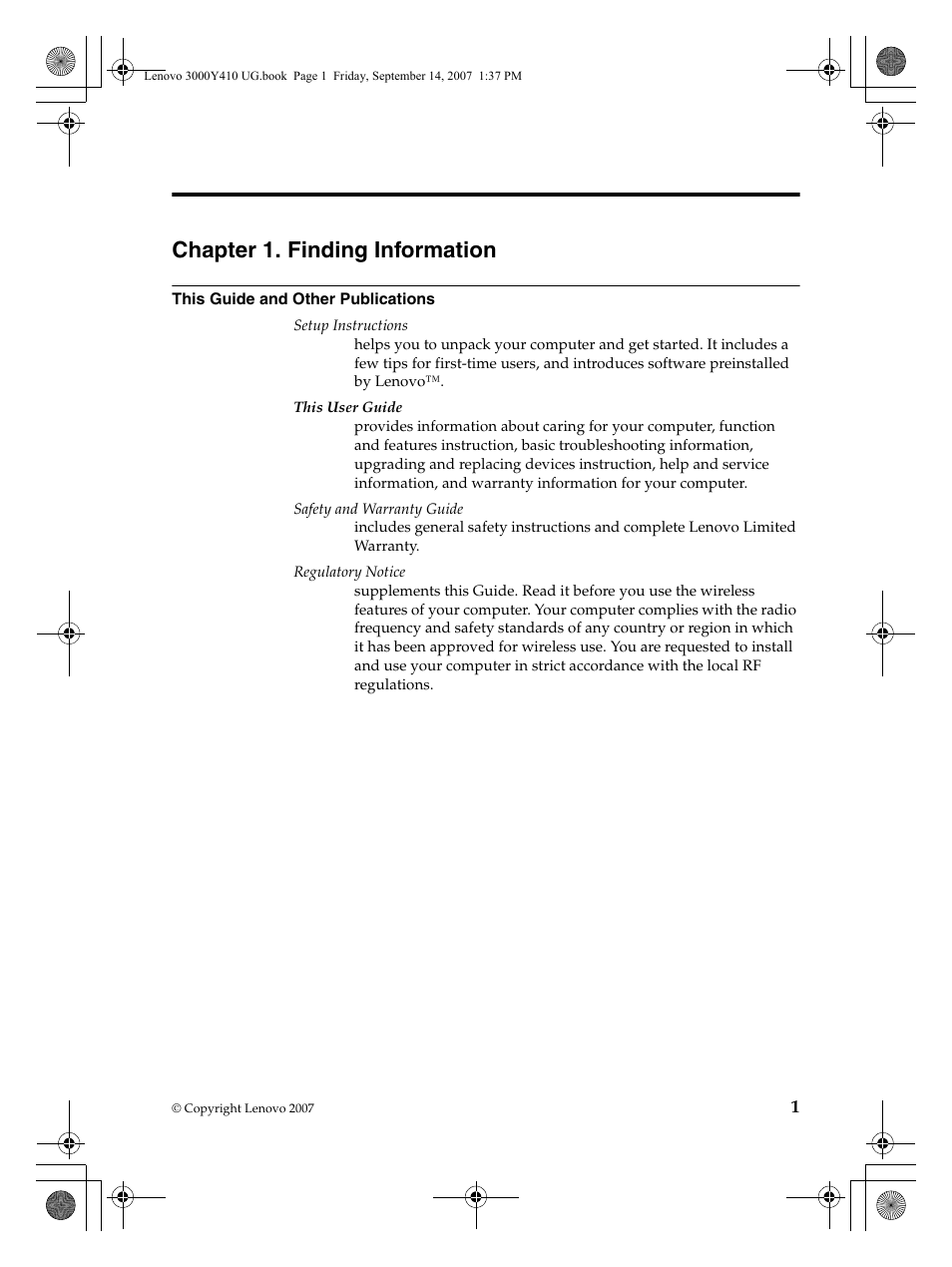 Chapter 1. finding information | Lenovo 3000 Y410 User Manual | Page 9 / 86