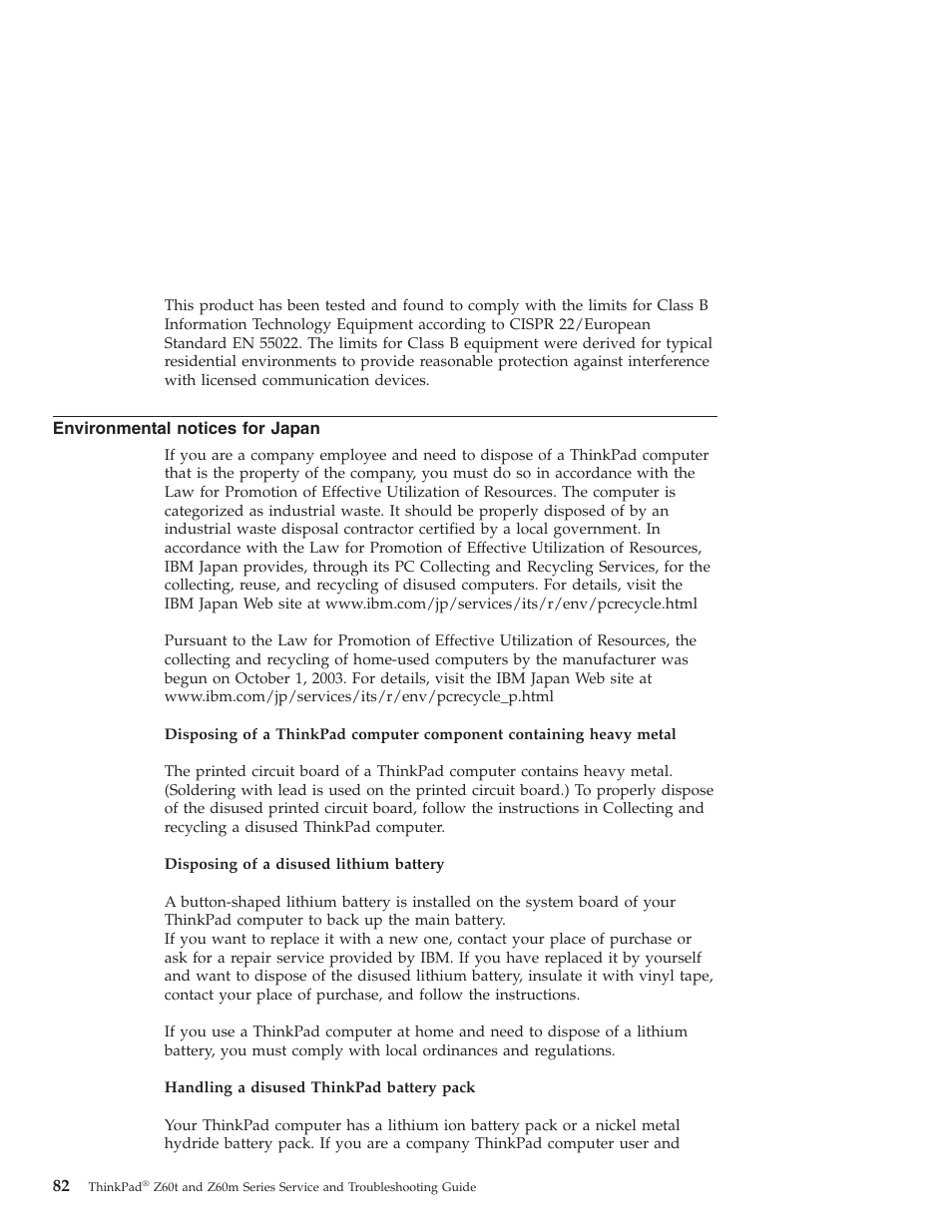 Environmental notices for japan, Environmental, Notices | Japan | Lenovo Z60T User Manual | Page 104 / 112