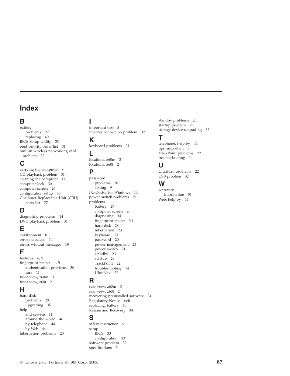 Index | Lenovo Z60T User Manual | Page 109 / 112