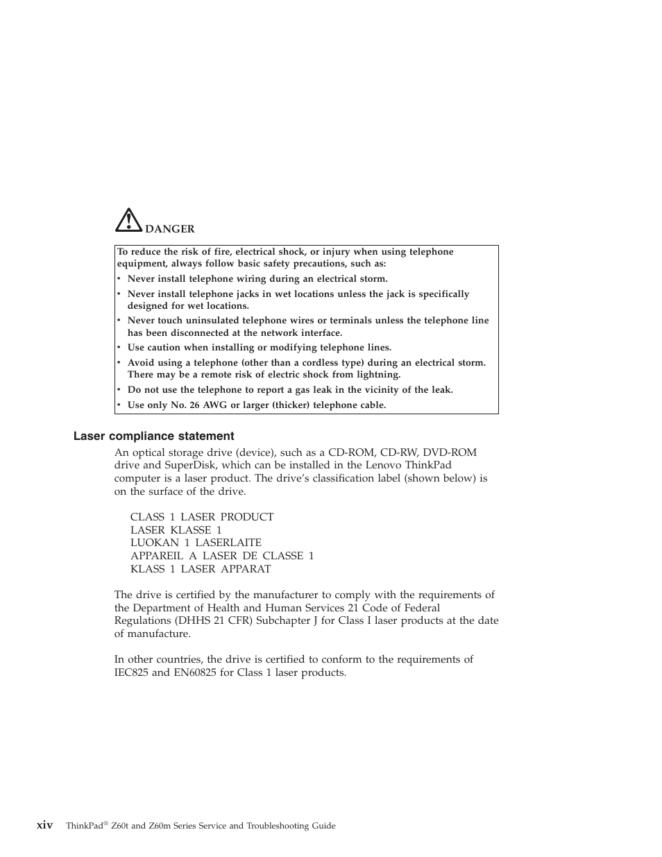 Laser compliance statement, Laser, Compliance | Statement | Lenovo Z60T User Manual | Page 16 / 112