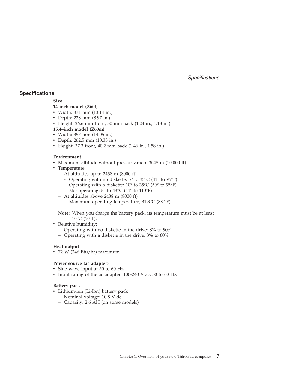 Specifications | Lenovo Z60T User Manual | Page 29 / 112