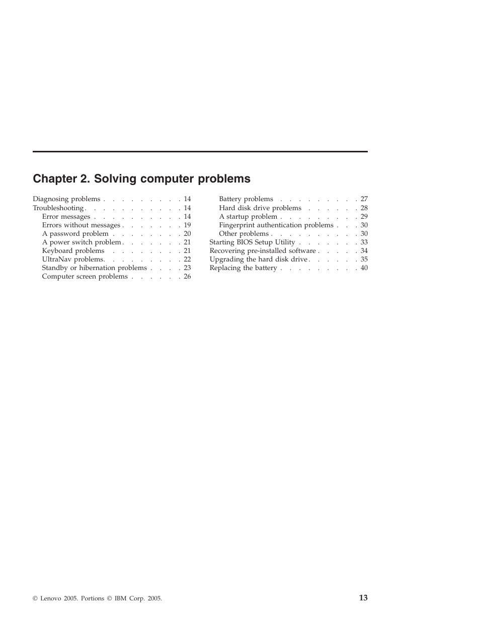 Chapter 2. solving computer problems, Chapter, Solving | Computer, Problems | Lenovo Z60T User Manual | Page 35 / 112