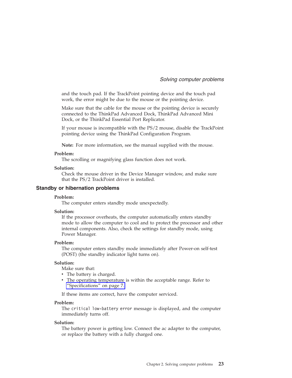 Standby or hibernation problems, Standby, Hibernation | Problems | Lenovo Z60T User Manual | Page 45 / 112