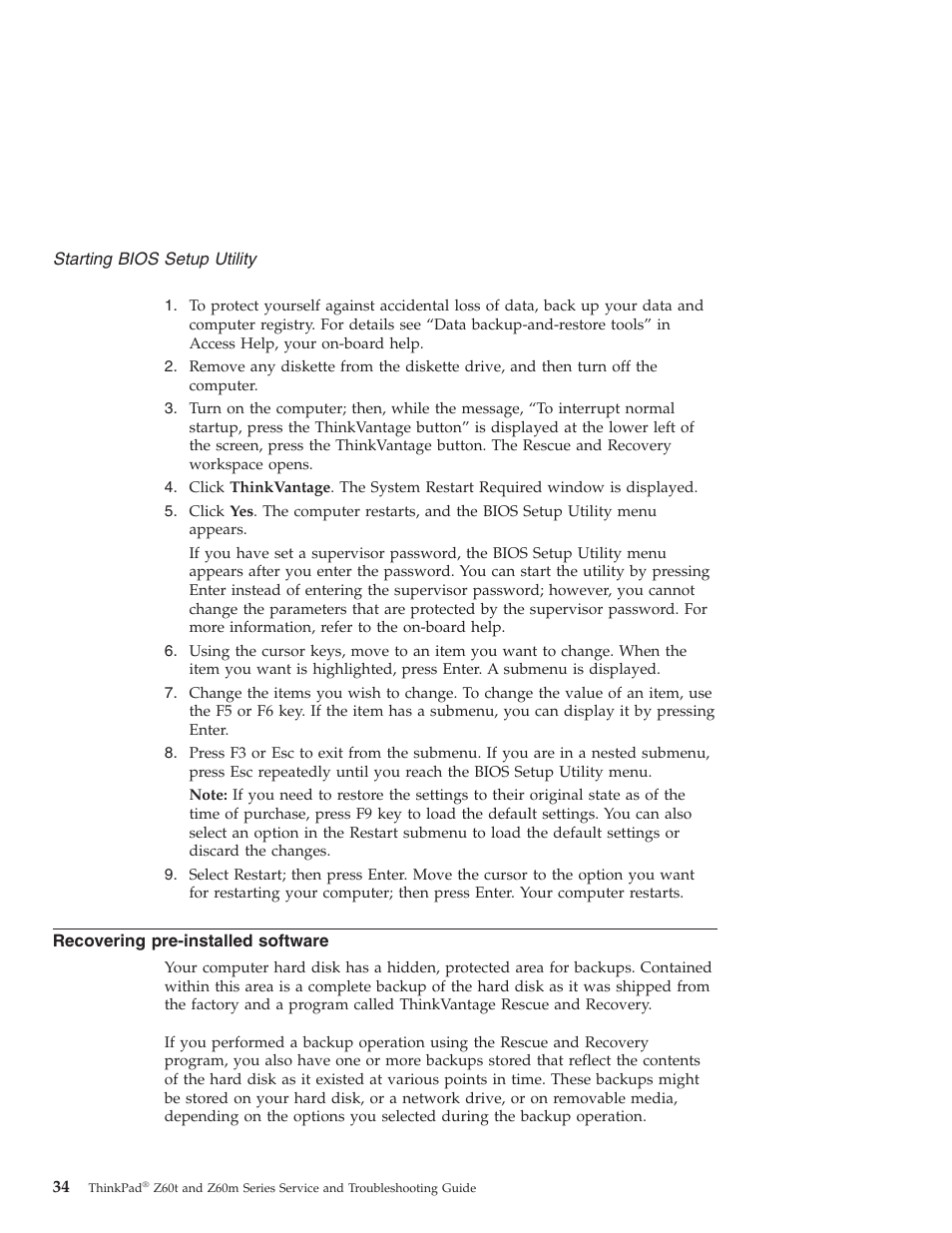 Recovering pre-installed software, Recovering, Pre-installed | Software | Lenovo Z60T User Manual | Page 56 / 112