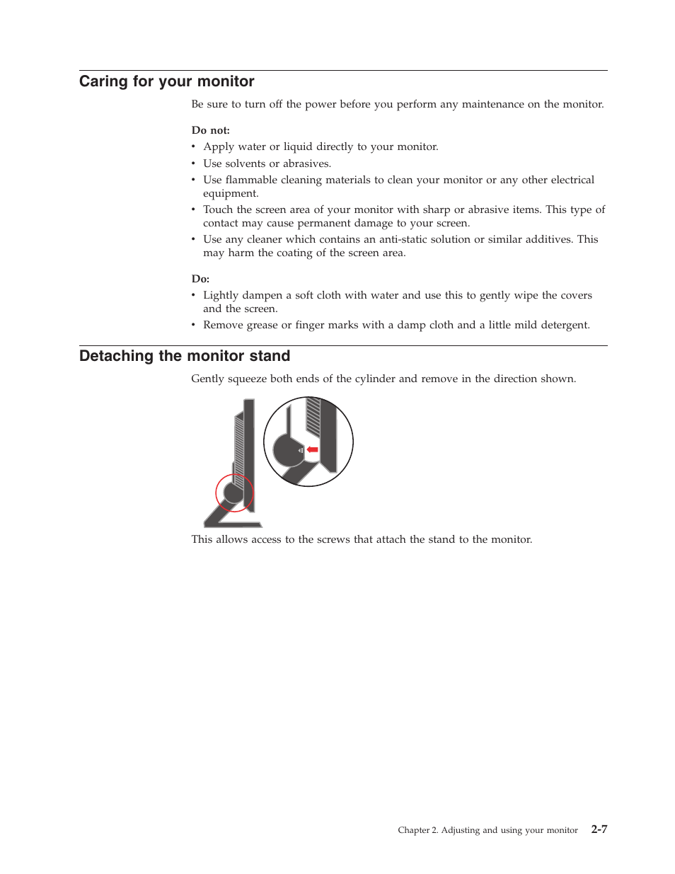 Caring for your monitor, Detaching the monitor stand, Caring | Your, Monitor, Detaching, Stand | Lenovo 4428-AB1 User Manual | Page 16 / 30