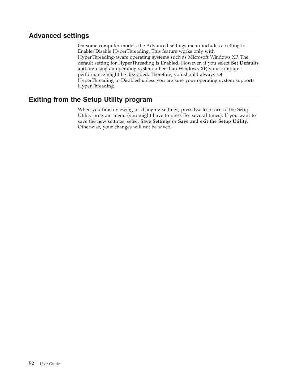 Advanced settings, Exiting from the setup utility program, Advanced | Settings, Exiting, From, Setup, Utility, Program | Lenovo 6491 User Manual | Page 72 / 98