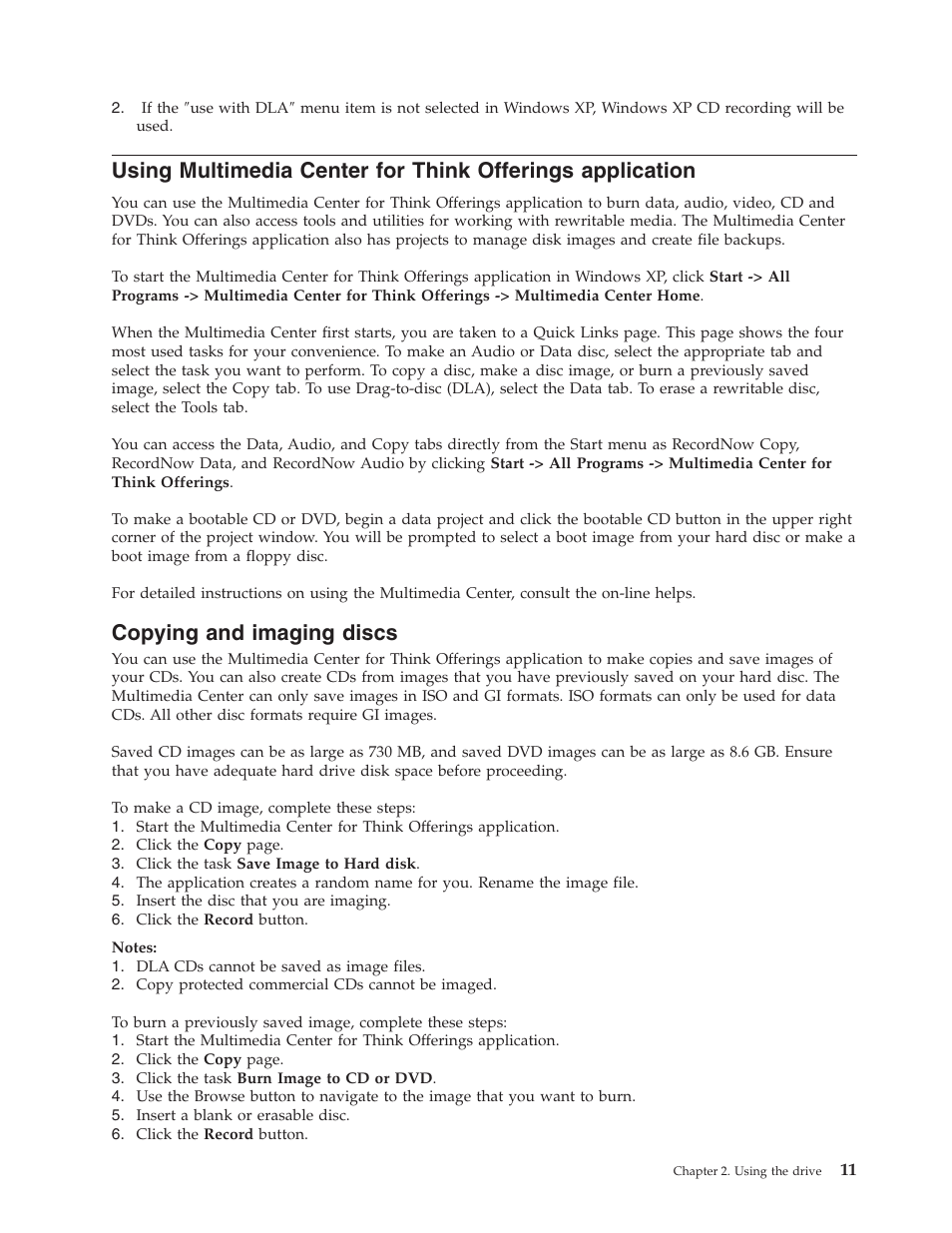 Copying and imaging discs, Using, Multimedia | Center, Think, Offerings, Application, Copying, Imaging, Discs | Lenovo ThinkPad 41N5647 User Manual | Page 21 / 46
