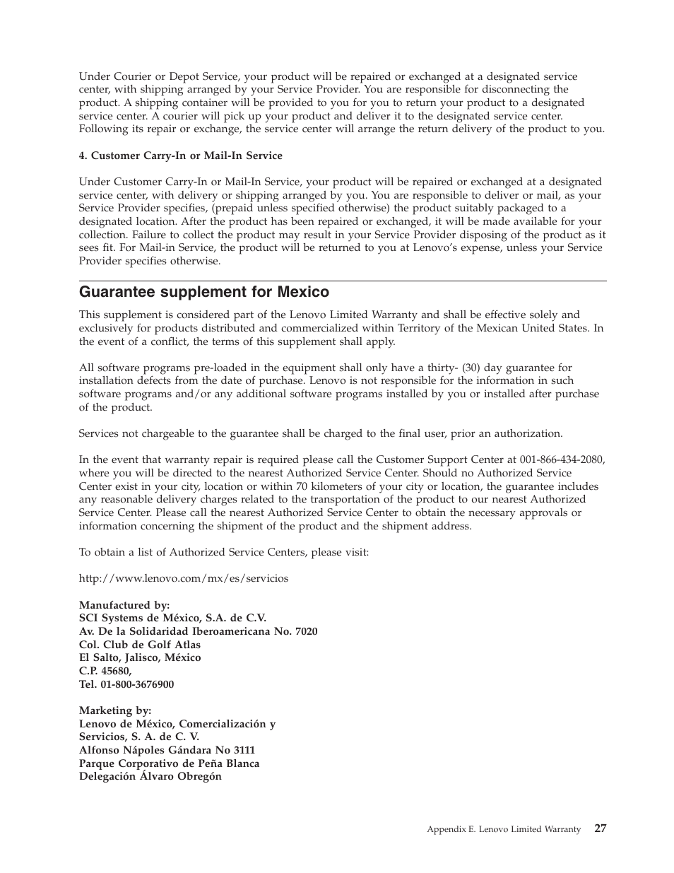 Guarantee supplement for mexico, Guarantee, Supplement | Mexico | Lenovo ThinkPad 41N5647 User Manual | Page 37 / 46