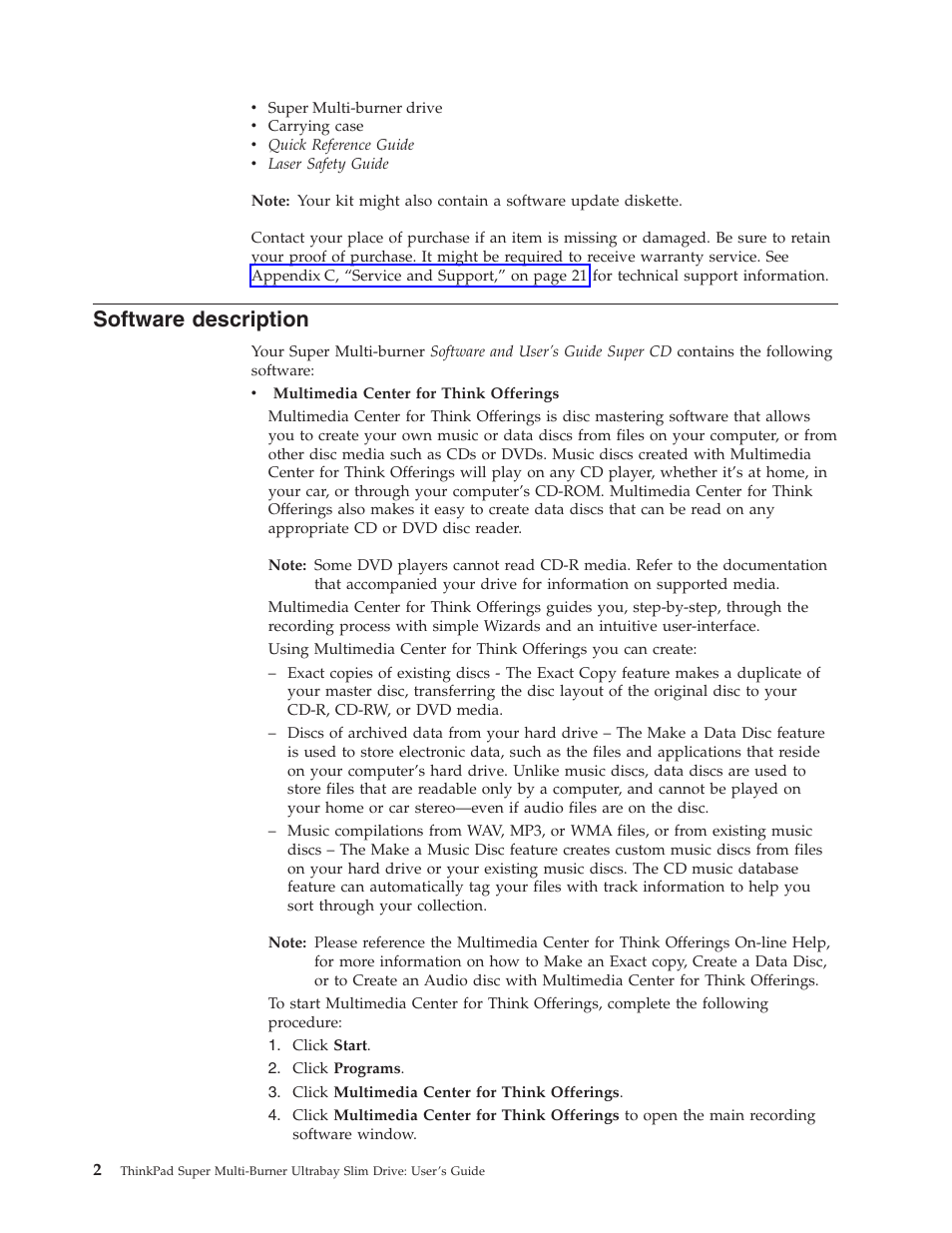 Software description, Software, Description | Lenovo ThinkPad 40Y8706 User Manual | Page 16 / 62