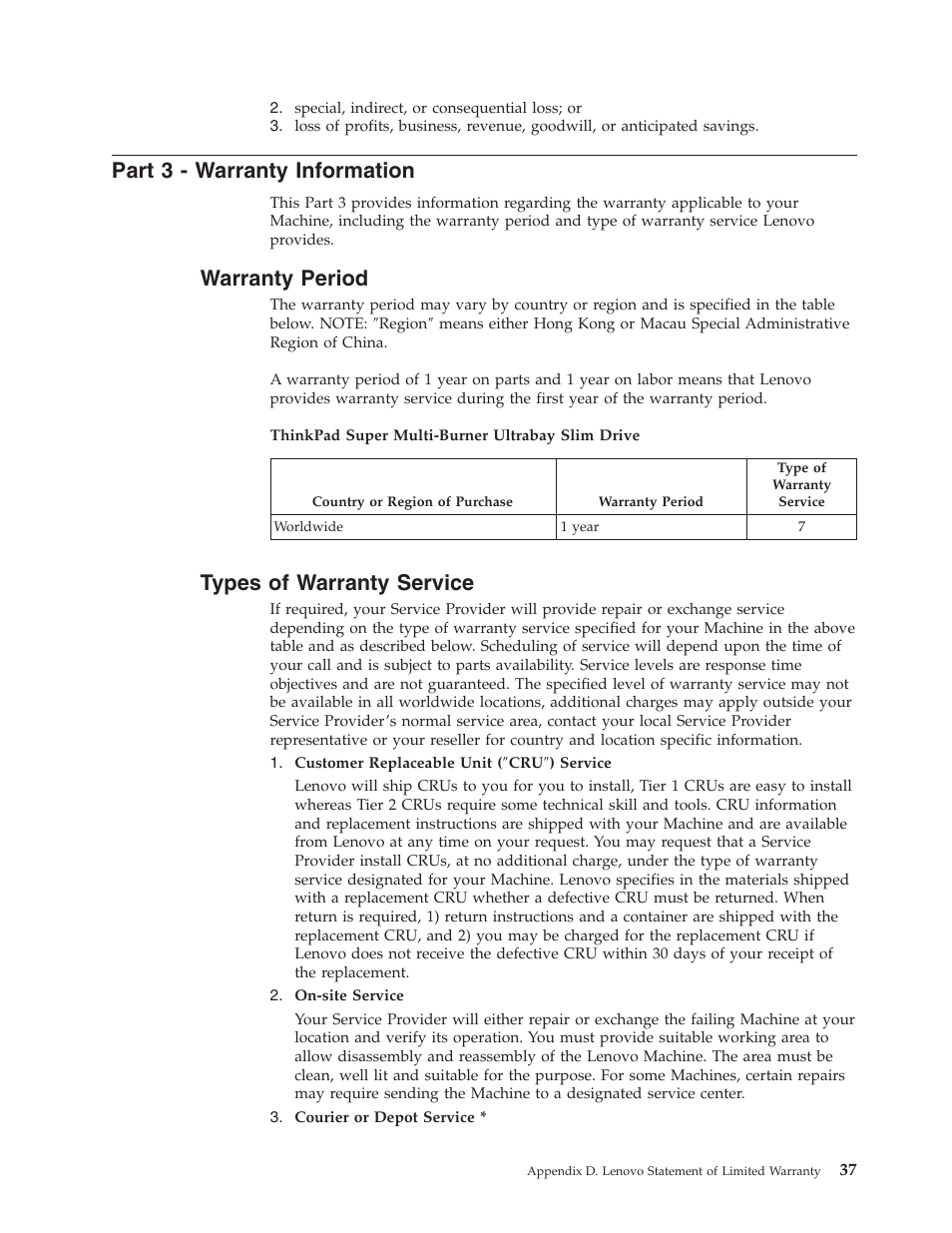 Part 3 - warranty information, Warranty period, Types of warranty service | Part, Warranty, Information, Period, Types, Service | Lenovo ThinkPad 40Y8706 User Manual | Page 51 / 62