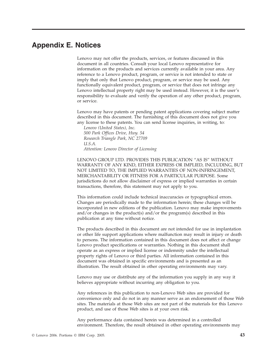 Appendix e. notices, Appendix, Notices | Lenovo ThinkPad 40Y8706 User Manual | Page 57 / 62