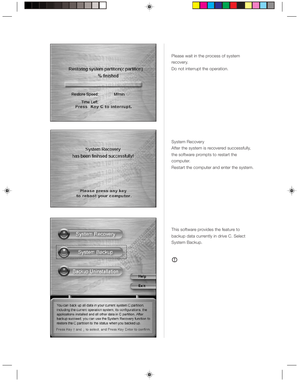 System recovery, System backup | Lenovo 3000H User Manual | Page 12 / 51