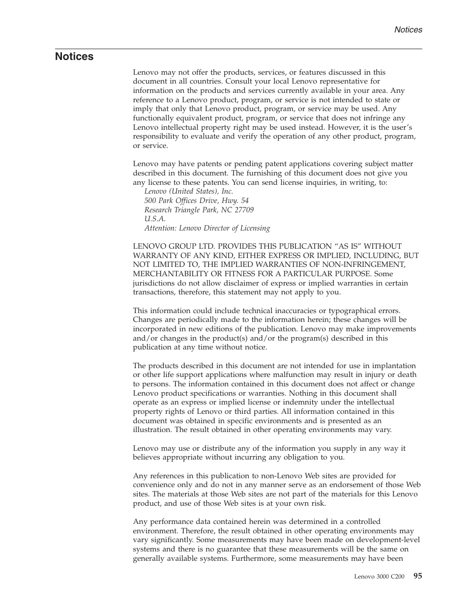 Notices | Lenovo 3000 C200 User Manual | Page 101 / 104