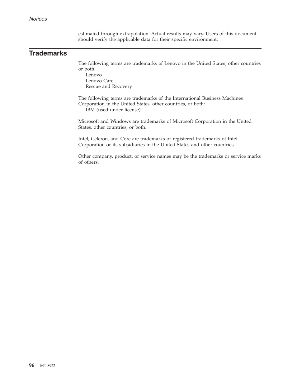 Trademarks | Lenovo 3000 C200 User Manual | Page 102 / 104