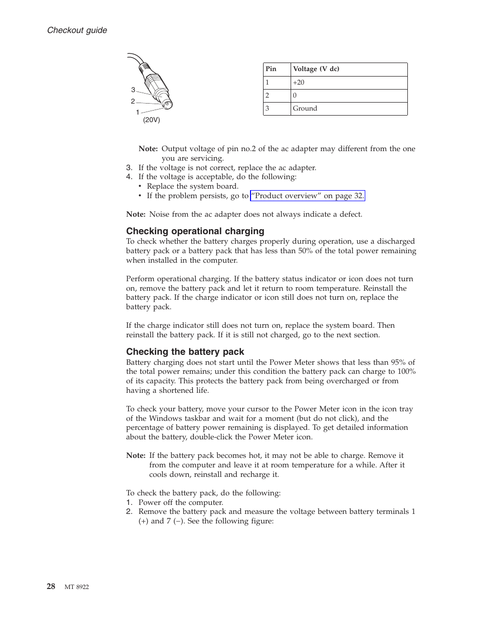 Checking operational charging, Checking the battery pack, Checking | Operational, Charging, Battery, Pack | Lenovo 3000 C200 User Manual | Page 34 / 104