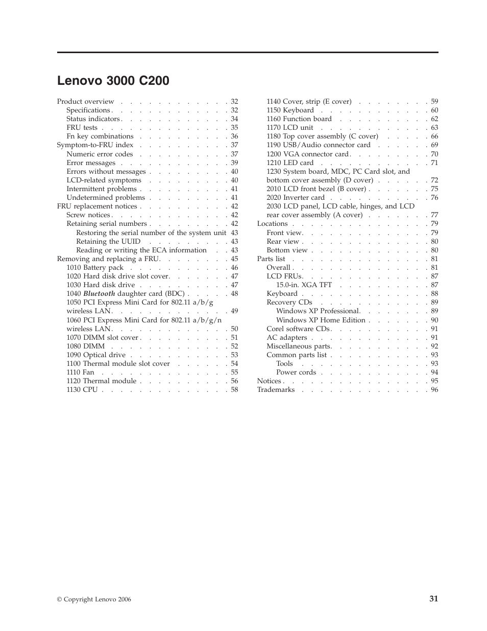 Lenovo 3000 c200, Lenovo, C200 | Lenovo 3000 C200 User Manual | Page 37 / 104