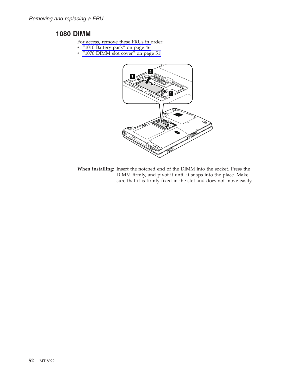 1080 dimm, Dimm | Lenovo 3000 C200 User Manual | Page 58 / 104