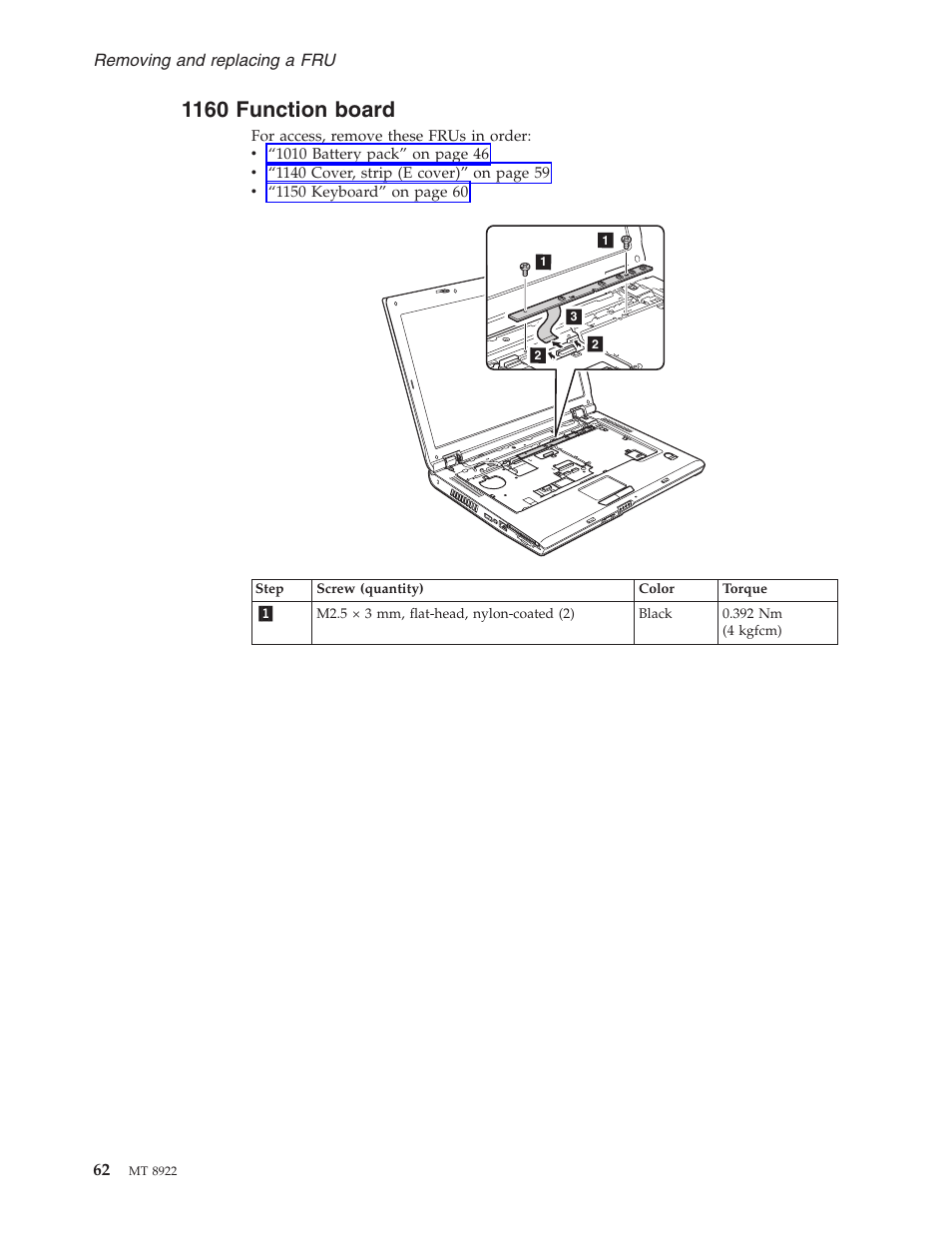 1160 function board, Function, Board | Lenovo 3000 C200 User Manual | Page 68 / 104