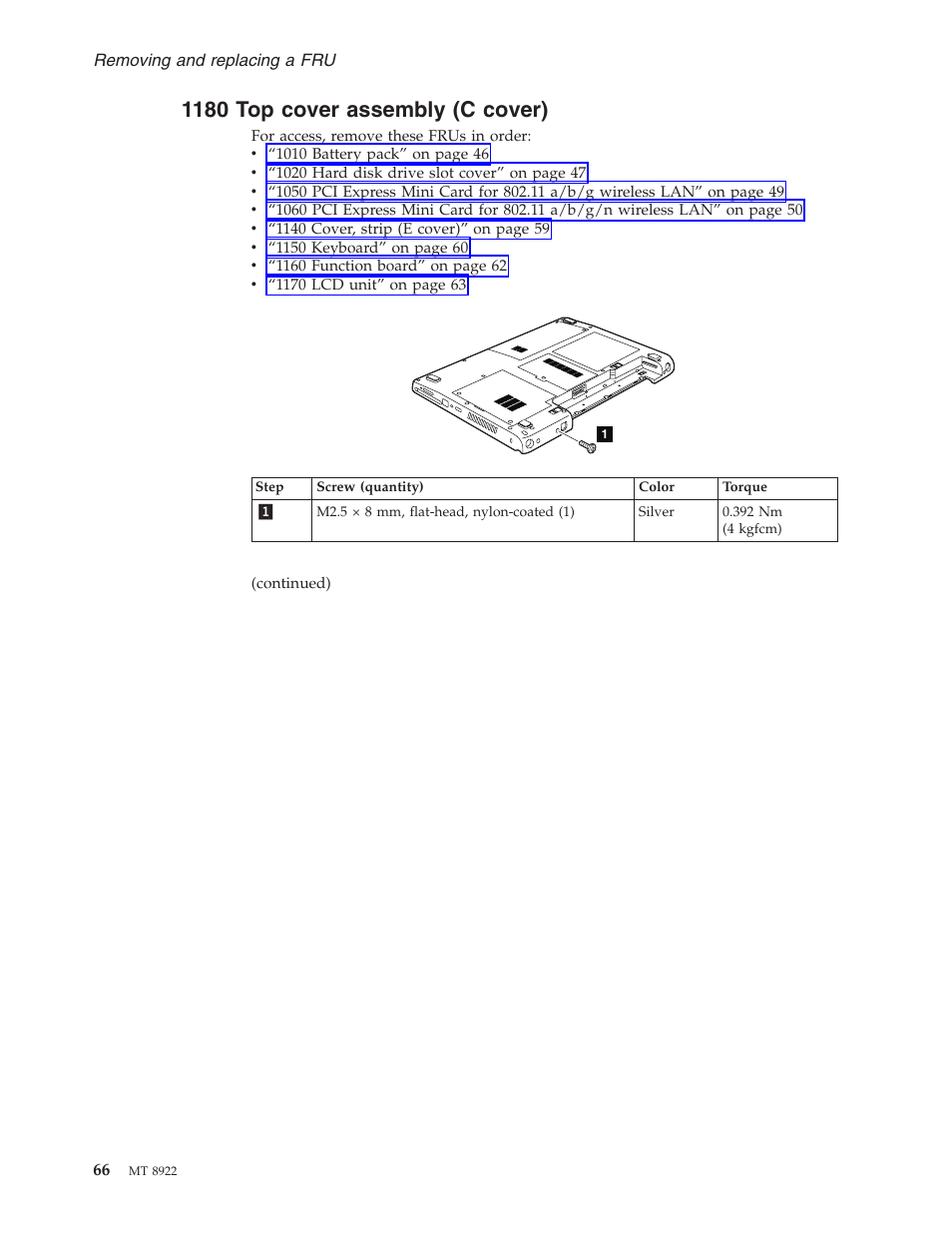 1180 top cover assembly (c cover), Cover, Assembly | Cover) | Lenovo 3000 C200 User Manual | Page 72 / 104