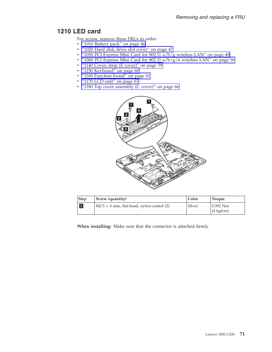 1210 led card, Card | Lenovo 3000 C200 User Manual | Page 77 / 104
