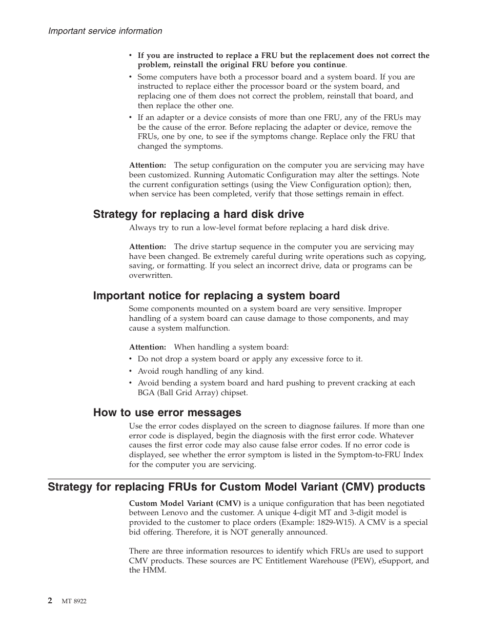 Strategy for replacing a hard disk drive, Important notice for replacing a system board, How to use error messages | Strategy, Replacing, Hard, Disk, Drive, Important, Notice | Lenovo 3000 C200 User Manual | Page 8 / 104