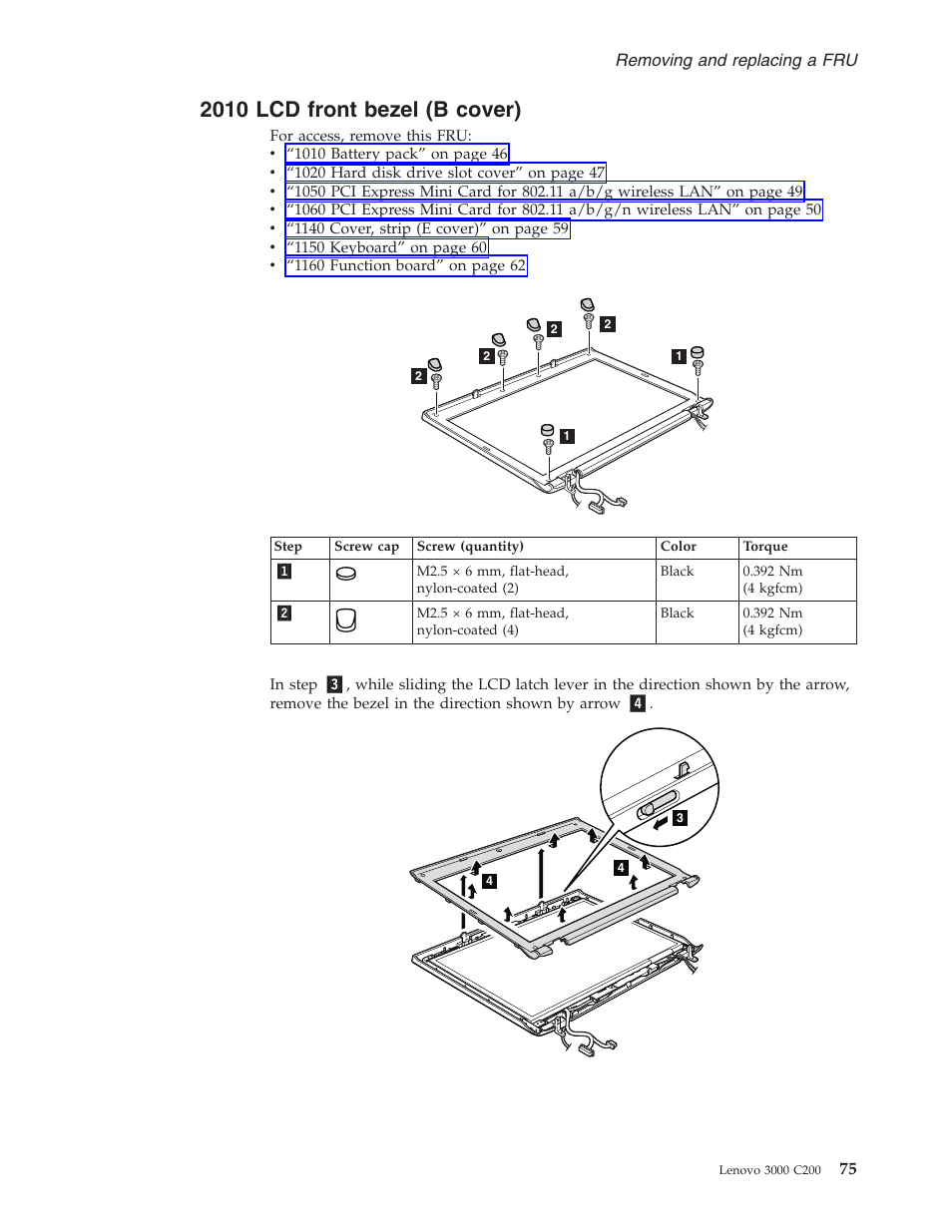 2010 lcd front bezel (b cover), Front, Bezel | Cover) | Lenovo 3000 C200 User Manual | Page 81 / 104