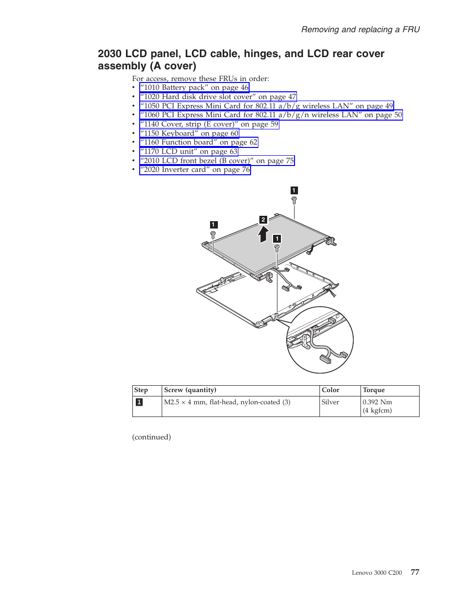 Panel, Cable, Hinges | Rear, Cover, Assembly, Cover) | Lenovo 3000 C200 User Manual | Page 83 / 104