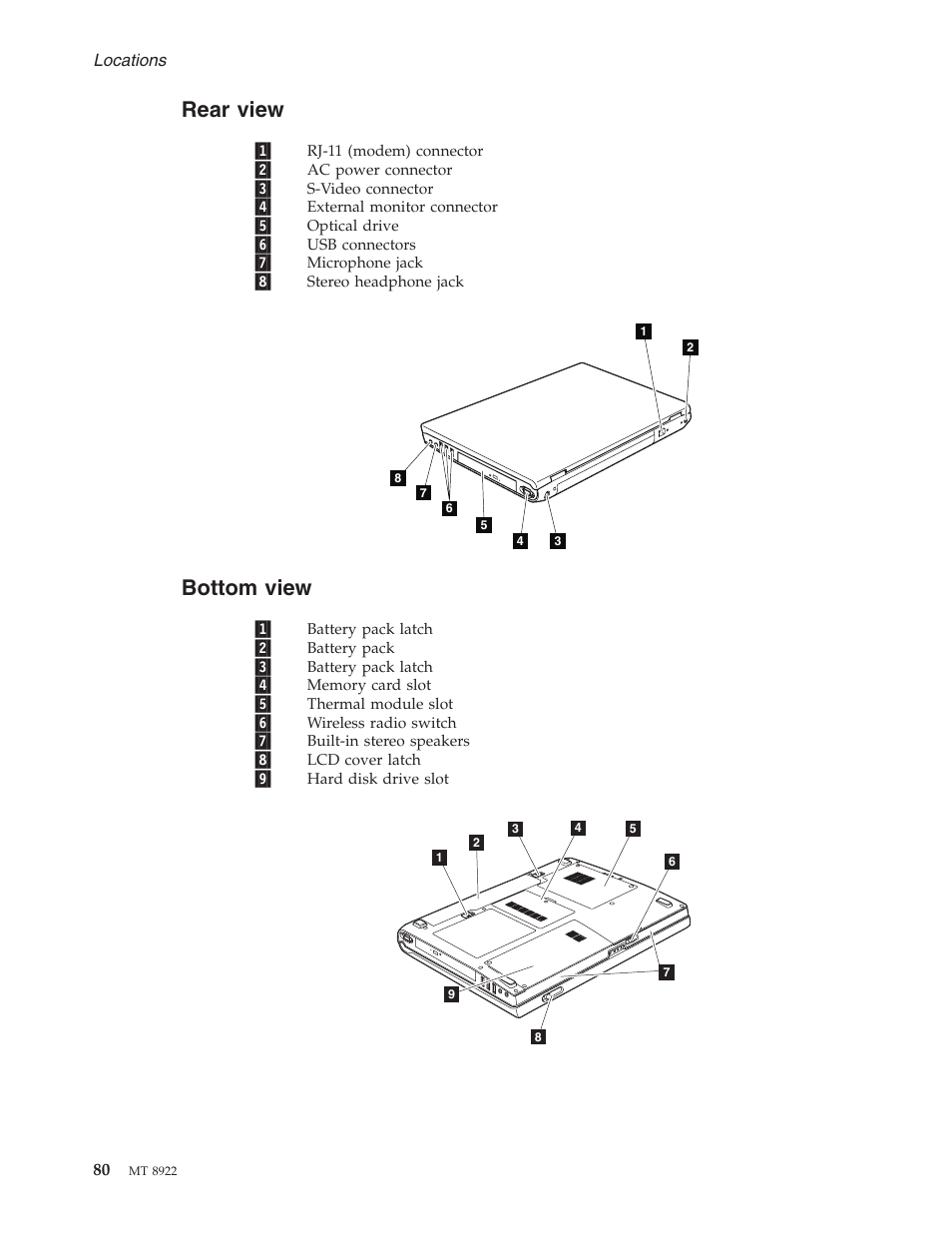 Rear view, Bottom view, Rear | View, Bottom | Lenovo 3000 C200 User Manual | Page 86 / 104