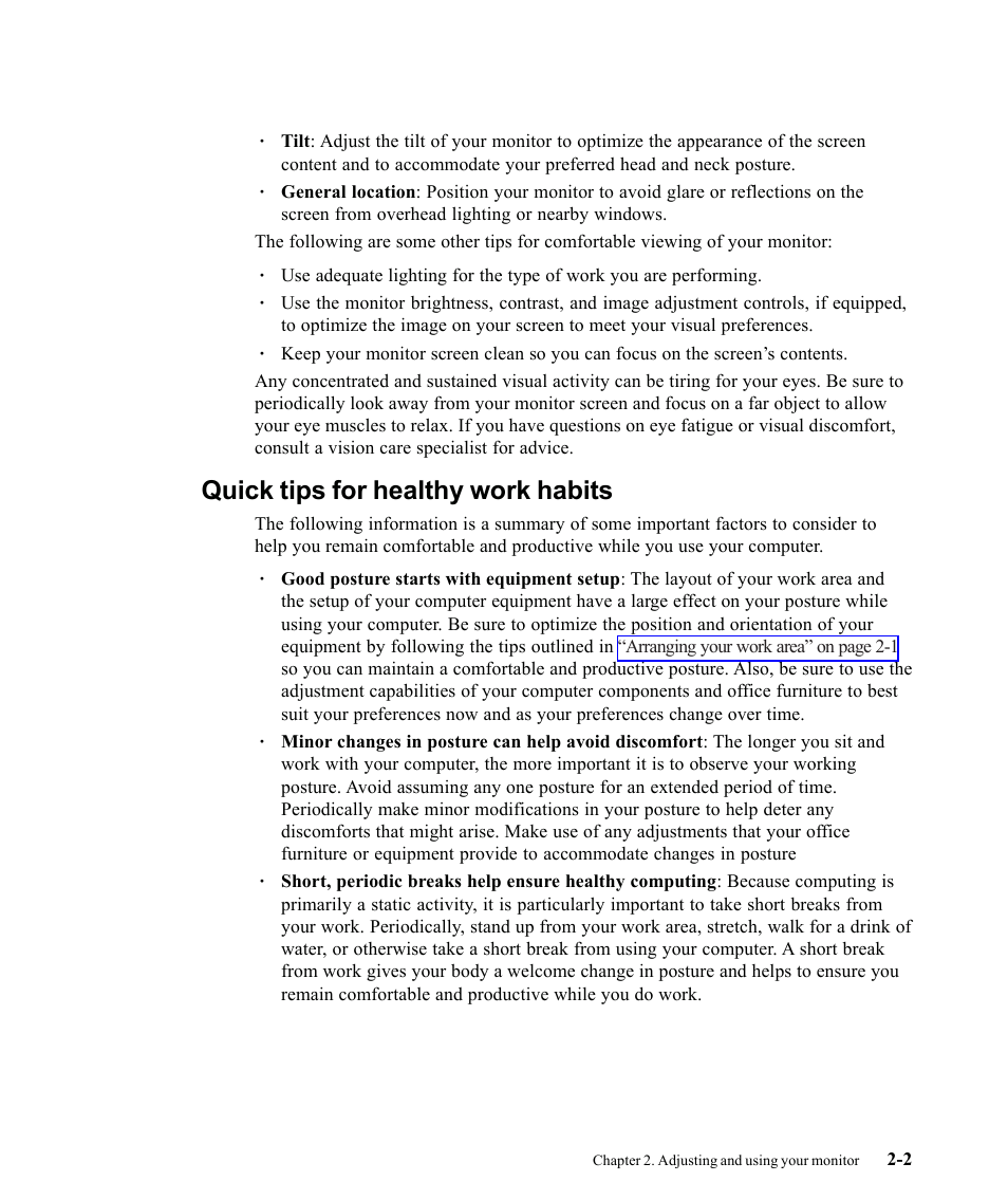 Quick tips for healthy work habits | Lenovo L190X User Manual | Page 17 / 42