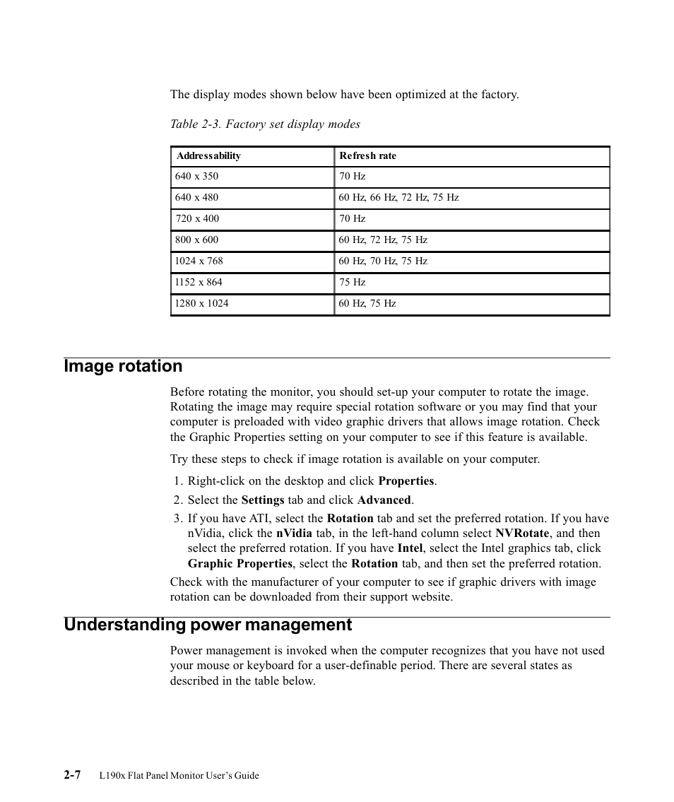 Image rotation, Understanding power management | Lenovo L190X User Manual | Page 22 / 42