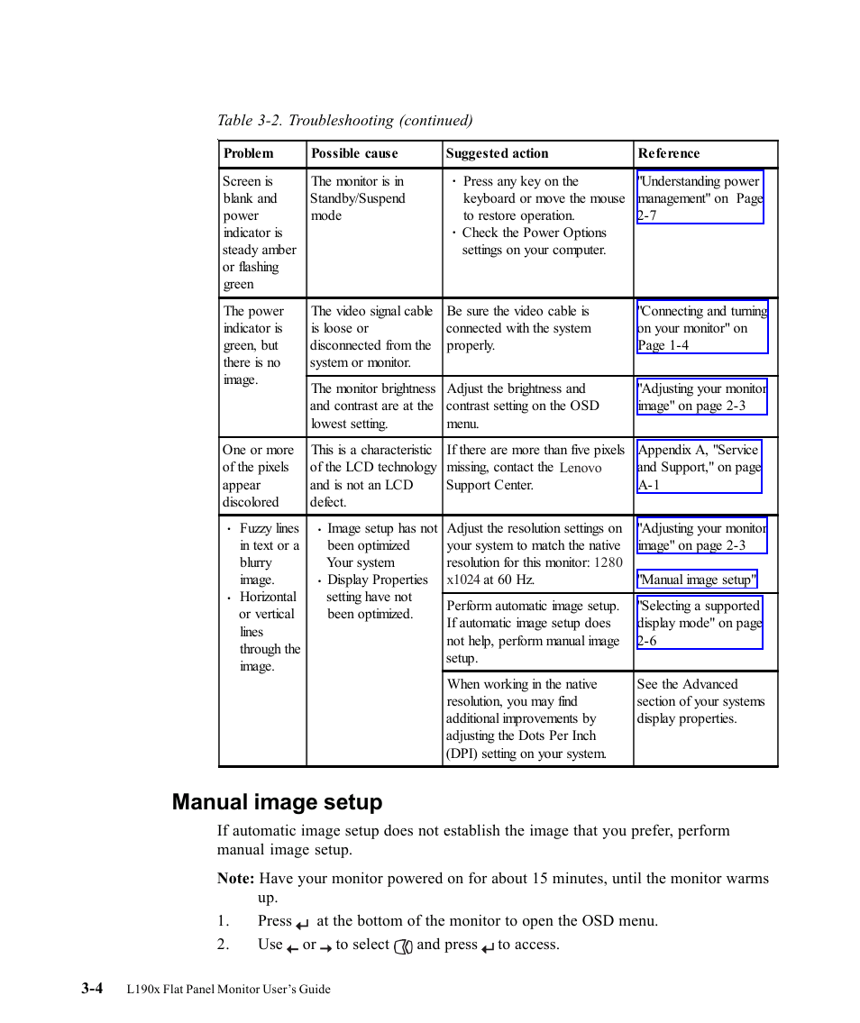 Manual image setup | Lenovo L190X User Manual | Page 28 / 42