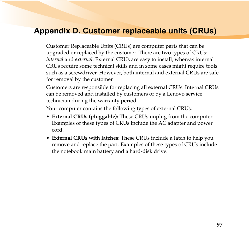 Appendix d. customer replaceable units (crus) | Lenovo IDEAPAD Y560P User Manual | Page 111 / 145