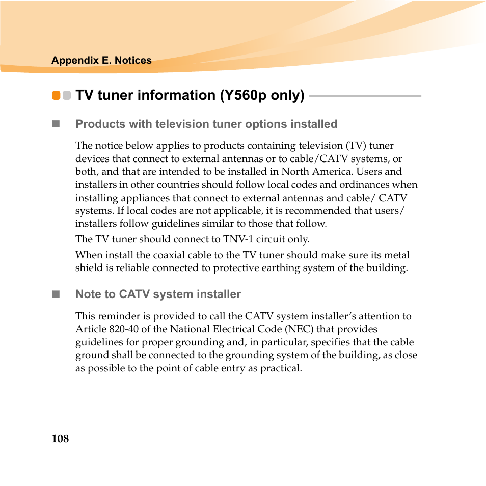 Tv tuner information (y560p only) | Lenovo IDEAPAD Y560P User Manual | Page 122 / 145