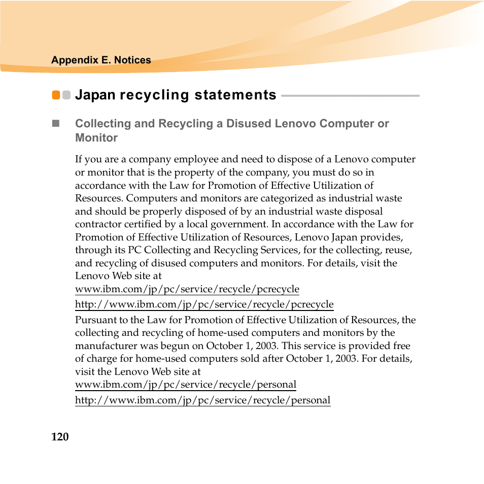 Japan recycling statements | Lenovo IDEAPAD Y560P User Manual | Page 134 / 145